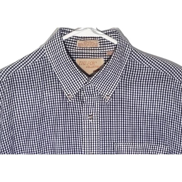 Vintage The Fox Collection Button Down Shirt Mens 16/16.5 Blue Mini Checks - Picture 2 of 4